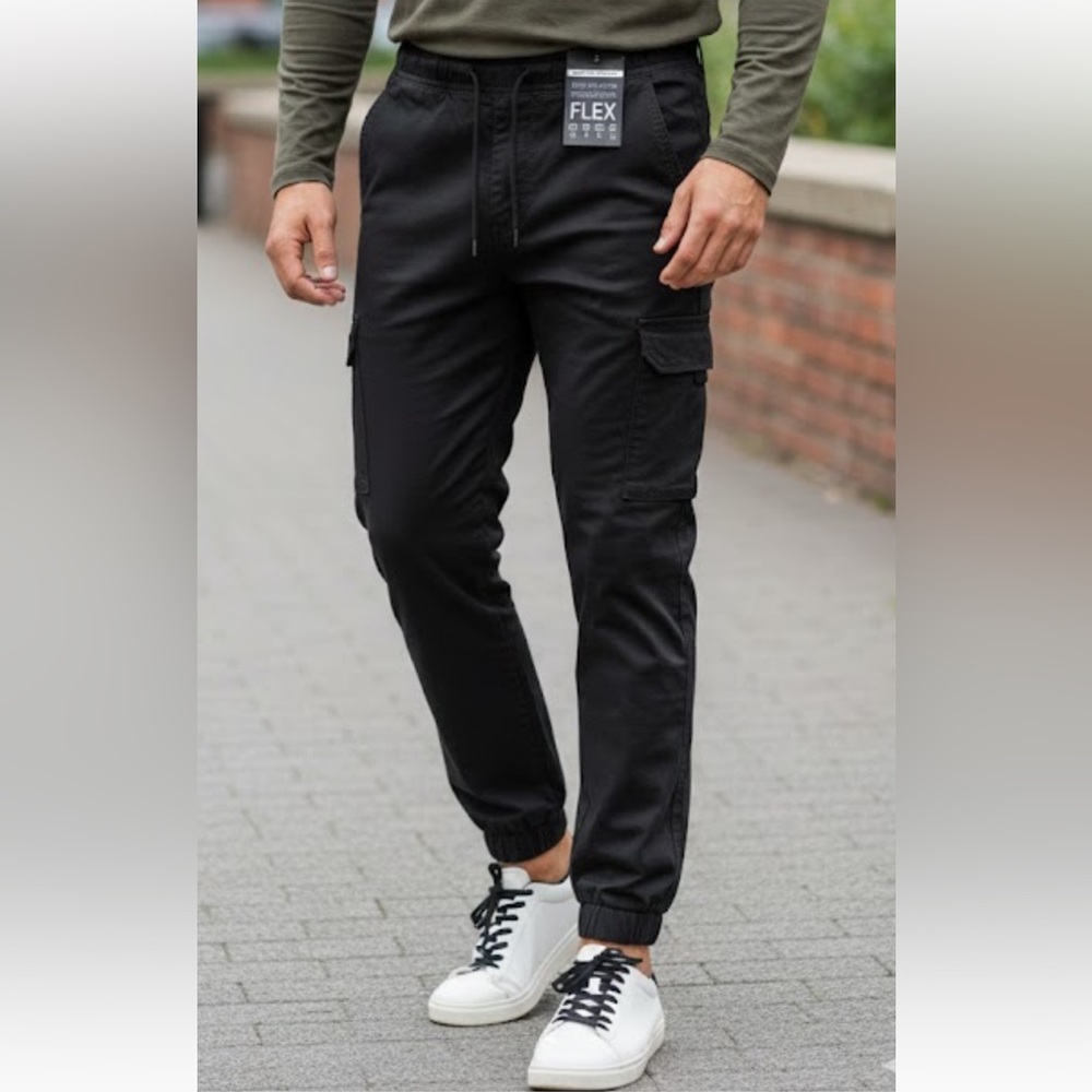 Edgar + Ash Men's Flex Black Cargo Pants